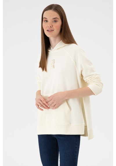 U.S. Polo Assn. Kadın Krem Yırtmaçlı Kapüşonlu Sweatshırt 50313611-VR256