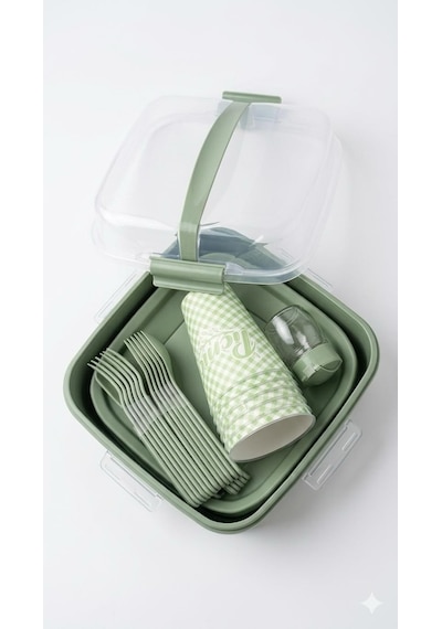 Titiz Lovely 32 Parça 6 Kişilik Piknik Seti Bpa Free Kapaklı Taşınabilir Piknik Sepeti Çok Renkli