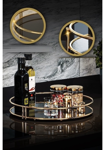 Bino Servis Sunum Ikramlık Gold Büyük Lüks Organizer Sofra Tepsi