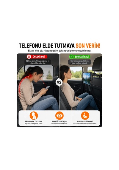 Polham Universal Araç Arka Koltuk Telefon Ve Tablet Tutucu 360 Dönebilen Telefon Standı Katlanabilir Siyah