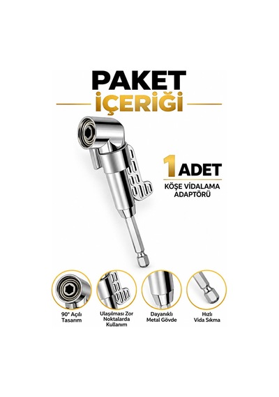 90 Köşe Vidalama Adaptörü 1/4" Bits Uyumlu Matkap Aparatı