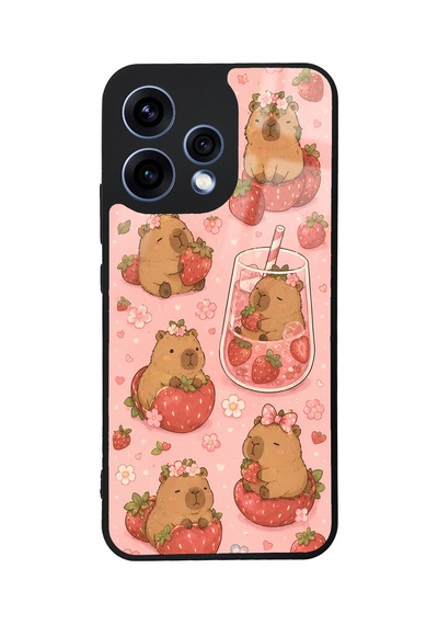 Oppo Reno 15 Strawberry Capybara Tasarımlı Glossy Telefon Kılıfı Pembe