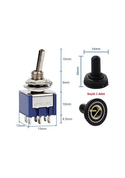 Mts-203 Mini Toggle Çift Anahtar 3a 250v On / Off / On 6 Pin 3 Pozisyon