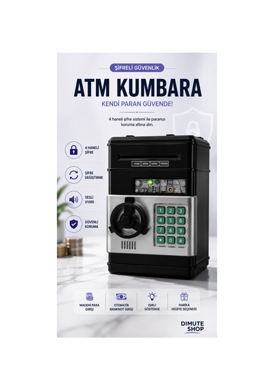 Atm Kumbara Şifreli Elektronik Para Kasası Otomatik Para Çeken Çocuk Kumbarası - 890406185
