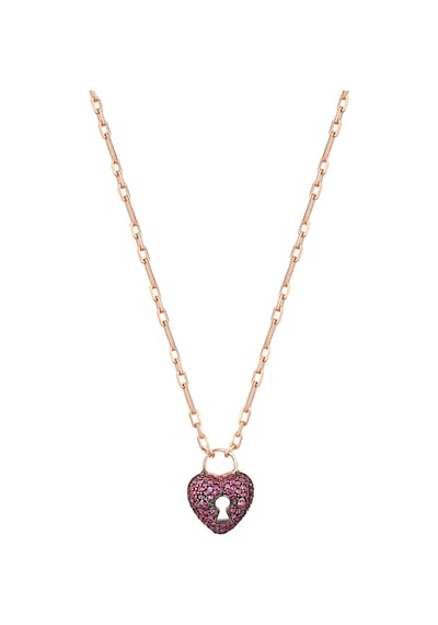 Pembe Taşlı Kilit Kalp Kolye Rose Gold