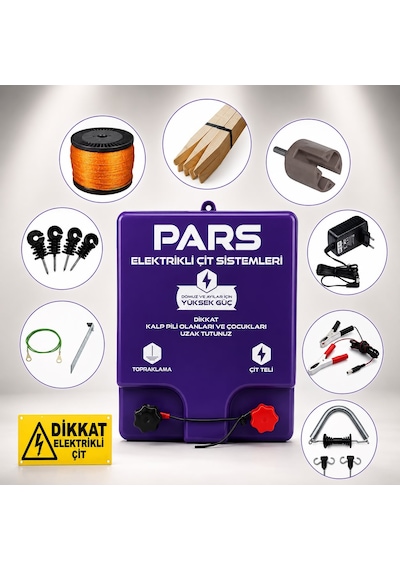 Pars Volt 10000 M2 Elektrikli - Sensörlü Elektrikli Çit Sistemi Ahşap Kazık Dahil
