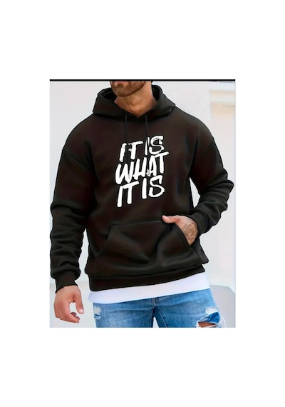 Medinenur It'is What Baskılı Kapüşonlu Sweatshirt Siyah