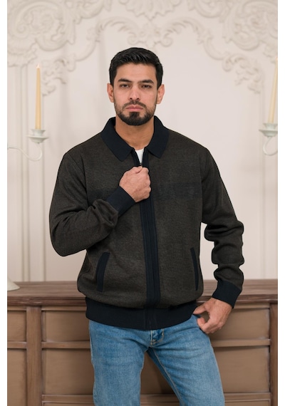 Woolen World Polo Yaka Fermuar Kapamalı Klasik Kesim Astarlı Desenli Çelik Örgü Hırka Kahverengi Woolen World Polo Yaka Fermuar Kapamalı Klasik Kesim Astarlı Desenli Çelik Örgü Hırka Kahverengi