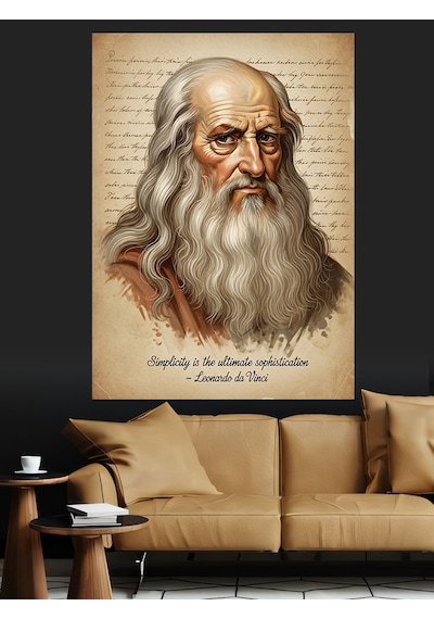 Leonardo Da Vinci Ve "sadelik En Üst Düzey Karmaşıklıktır"sözü Dekoratif Kanvas - Mdf Ahşap Tablo