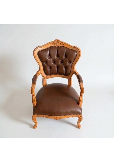 Royal Klasik Ahşap İşlemeli Berjer Natural