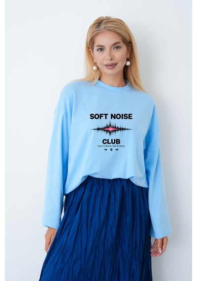 Medinenur Kadın Soft Noise Club Baskılı Uzun Kollu Tesettüre Uygun Body Mavi