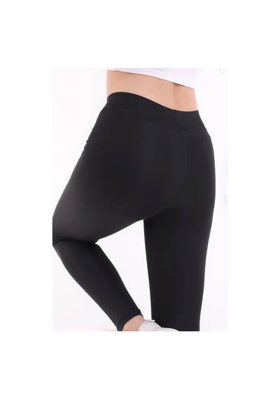 Self Clothing Kadın Siyah Yüksek Bel Dayanıklı Örme Kumaş Toparlayıcı Spor Tayt