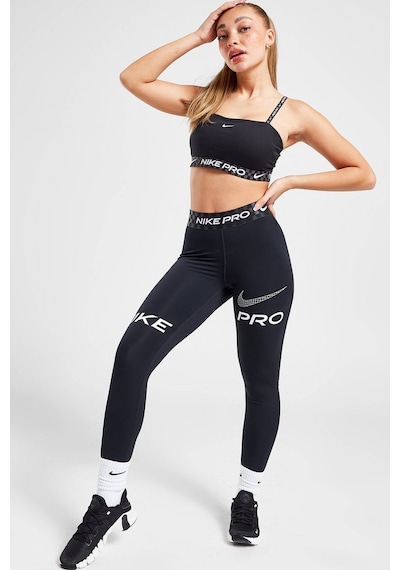 Nike Dri Fit Training Pro Graphic Women's Mid Rise Leggings Kadın Spor Tayt Füme Siyah Siyah