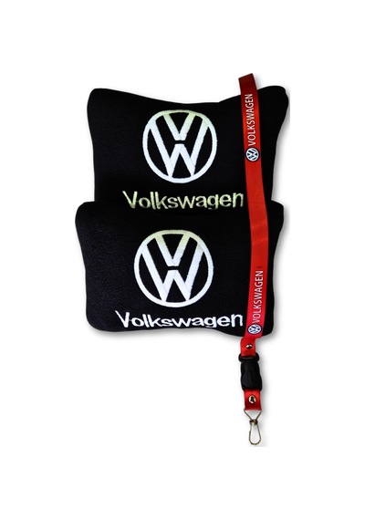 Volkswagen Uyumlu Siyah Polar Ortopedik Seyahat Boyun Yastığı & Kırmızı Oto Ayna Askısı