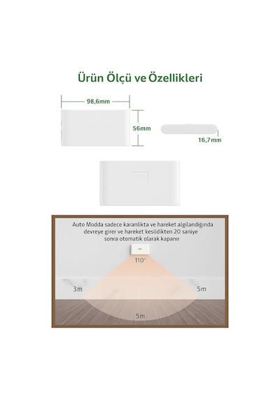 2 Adet Beril İki Yönlü Sensörlü Şarjlı Led Aplik, 5w 2700k Sıcak Işık, Dc 5v, 110 Hareket Algı Diğer