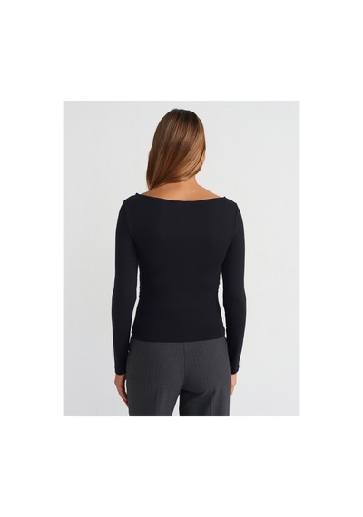 Dilvin 31401 Büzgülü Kayık Yaka Top Koyu Kahve