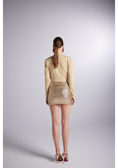 Holly Lolly Degaje Yaka Dekolteli Çıtçıtlı Taylor Bodysuit Gold