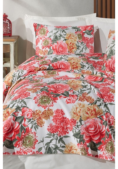 Doğal Pike Baskılı Tek Kişilik Lotus Kırmızı Kırmızı
