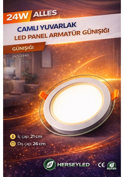 24w Camlı Yuvarlak Led Panel Armatür Günışığı Gün Işığı