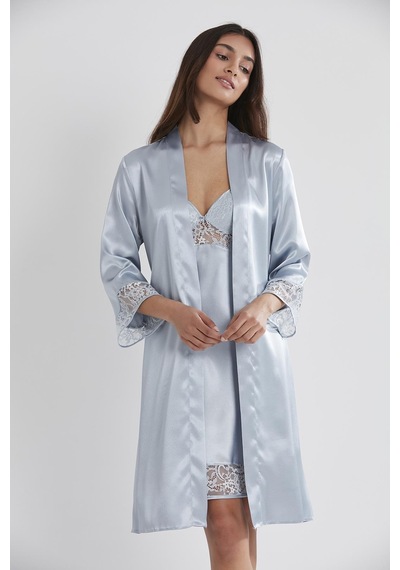 Pierre Cardin Saten Dantelli Gecelik Ve Sabahlık Takımı - 4075 Mist