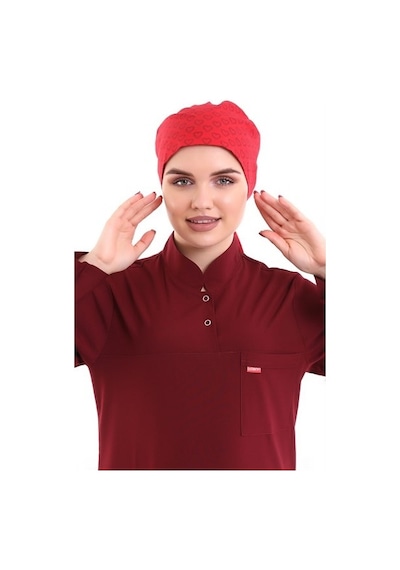 Kırmızı Küçük Kalp Desenli Tesettür Cerrahi Bone​​​​​​​ - Tesettü-5308 Kırmızıkçk Kalp-Standart