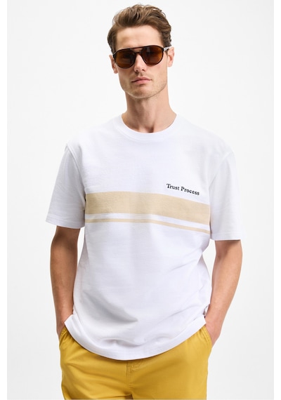Grimelange Lamıne Erkek Baskı Ve Nakış Detaylı %100 Organik Pamuk Bisiklet Yaka Regular Fit Beyaz T-shirt