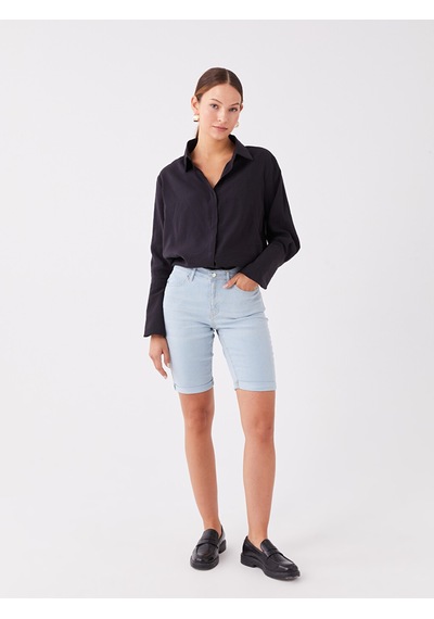 Lcw Jeans İndigo Normal Bel Bermuda Fit Kadın Jean Şort