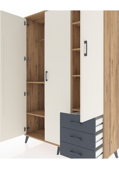 Hyperion Dolap 6 Raflı 3 Çekmeceli Tek Askılı 132x44x195 Çam-aytaşı/antrasit Aytası/antrasıt Hyperion Dolap 6 Raflı 3 Çekmeceli Tek Askılı 132x44x195 Çam-aytaşı/antrasit Aytası/antrasıt