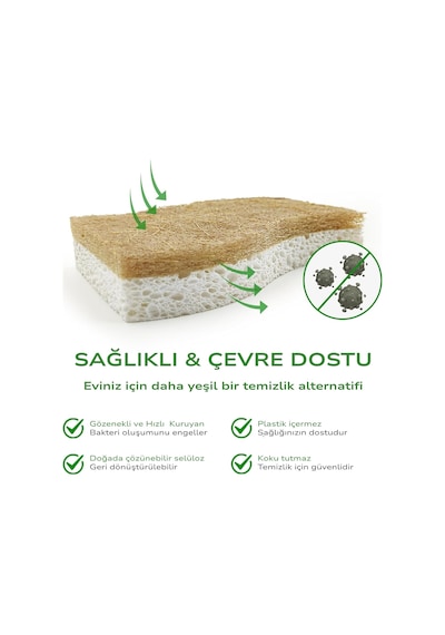 Bitki Bazlı Doğal Bulaşık Süngeri 6 Lı Paket, Ekstra Dayanıklı, Koku Tutmaz, Çizmeden Temizler, Hindistan Cevizi Lifi Ve Selüloz