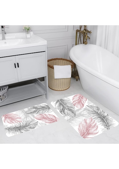 Rovigo Home Baskılı Kaymaz Taban 2 Li Banyo Paspas Takım Rvg5054-100X60-60X50 Çok Renkli