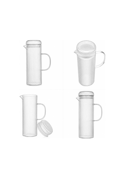 Fethiye Toptan Sürahi Cam Borosilikat Termos Sızdırmaz Kapaklı Şık Baş Ucu Su Şişesi Karaf 1200 Ml, Çizgili Mo Diğer