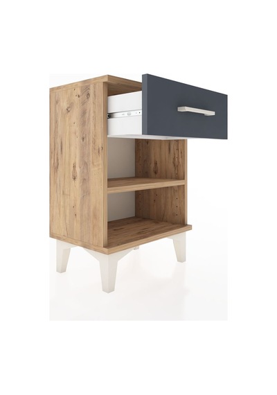 Arges Komodin Tek Raflı Tek Çekmeceli 44x30x64 Çam-antrasit Atlas Çam