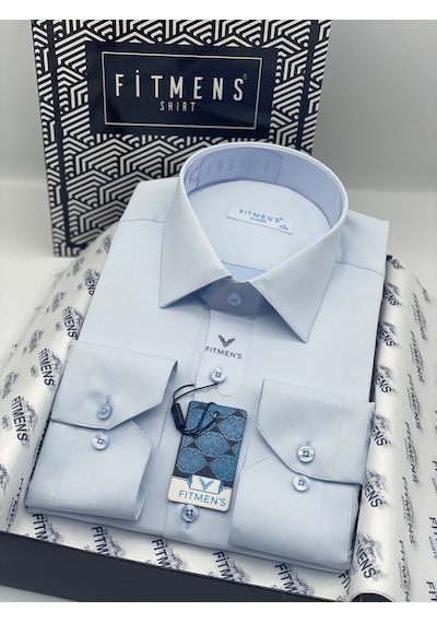 Fitmens Klasik Uzun Kol Cepsiz Likralı Rahat Kumaş Erkek Gömlek Fs-004517 - Buz Mavi-3186