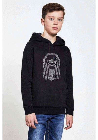 Tshirthane Odin Vikings Vintage Baskılı Unisex Çocuk Kapüşonlu Siyah Sweat Siyah