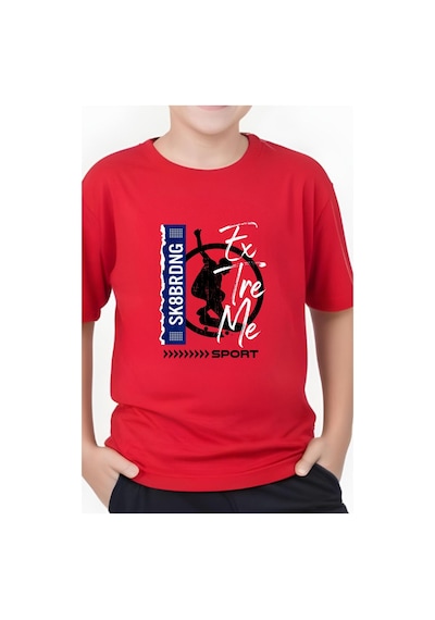 Panios Kids Sk Sport Baskılı Erkek Çocuk Kısa Kollu Yuvarlak Yaka T-shirt Kırmızı
