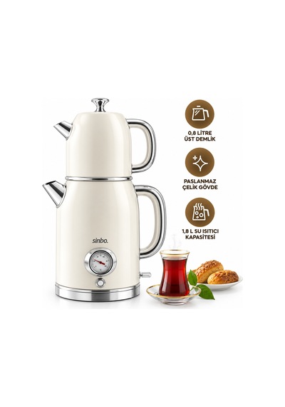 Elektrikli Retro Çay Seti 1600w Cam Demlik 1.8l+1l Derece Göstergeli