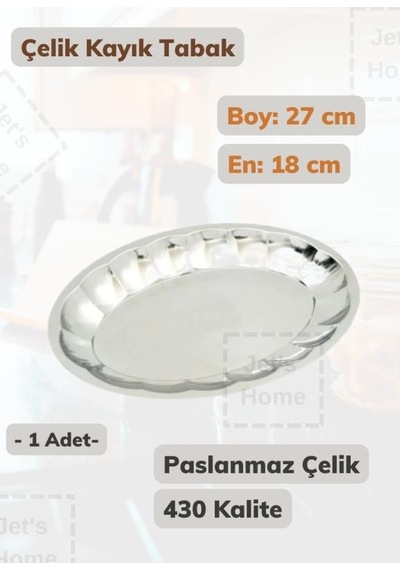 Dilimli Kayık Tabak 30,5 Cm No: 4 Paslanmaz Çelik Tabak Gümüş Gri