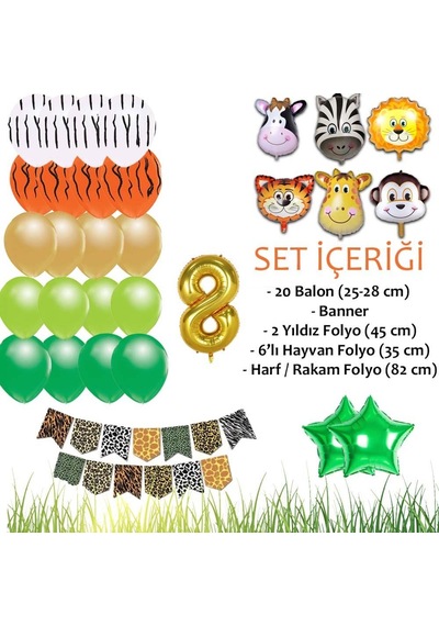 Safari Konsepti 8 Yaş Doğum Günü Parti Kutlama Seti; Rakam Ve Yıl