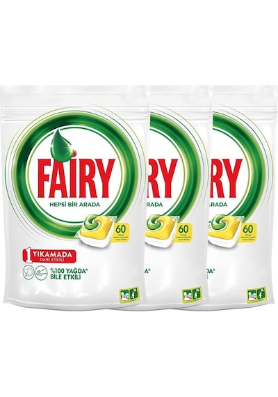 Fairy Hepsi Bir Arada Limon Kokulu Bulaşık Makinesi Deterjanı 3 x 60 Tablet