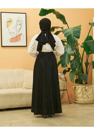 2215-denim Mevlana Düğmeli Etek Siyah Siyah