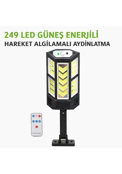 249 Led Solar Aydınlatma Lamba Kumandalı Hareket Sensorlu Dış Mekan Bahçe Teras Ip65 Su Geçirmez 1