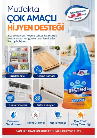 Buzdolabı Koku Giderici Sprey 750ml Günlük Yüzey Dezenfektanı Küf Temizleyici Buzdolabı Temizleyici Sigara Kokusu 10'lu Set