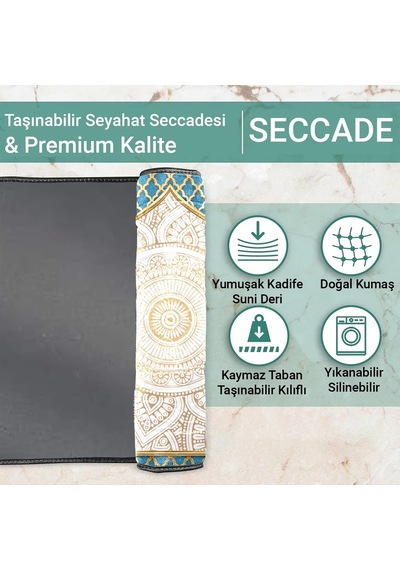 Ravabi Rug Araç İçi Ve İşyeri İçin Deri Tabanlı Namazlık, Çantalı Hediyelik Seyahat Seccadesi 70x110cm 21231018