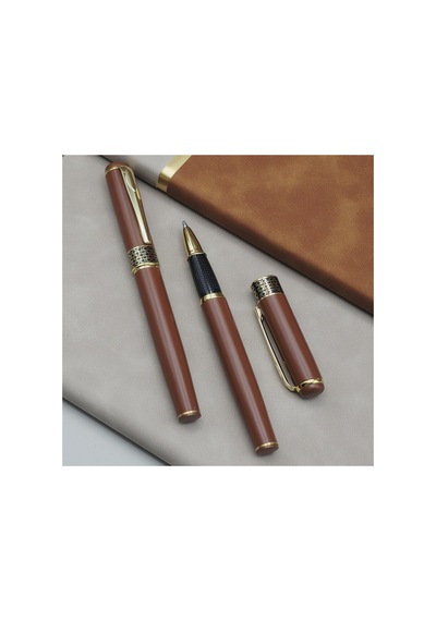 3 Adet Gold İşlemeli Kahverengi Metal Roller Kalem Metal Rollerball Pen, Hediyelik İmza Kalemi, Baskıya Uygun