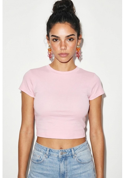 Shade Kadın Kısa Kollu Bisiklet Yaka Crop T-shirt 60286904 - Pembe Shade Kadın Kısa Kollu Bisiklet Yaka Crop T-shirt 60286904 - Pembe
