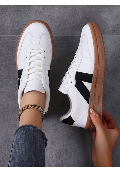 Kadın Sneaker Yüksek Taban Ortopedik Bağcıklı Spor Ayakkabı Retro Beyaz-011