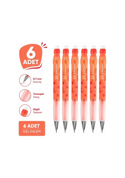 Versatil Kalem Deep 0.7 Mm Meyve Temalı 6'lı Paket Mercan