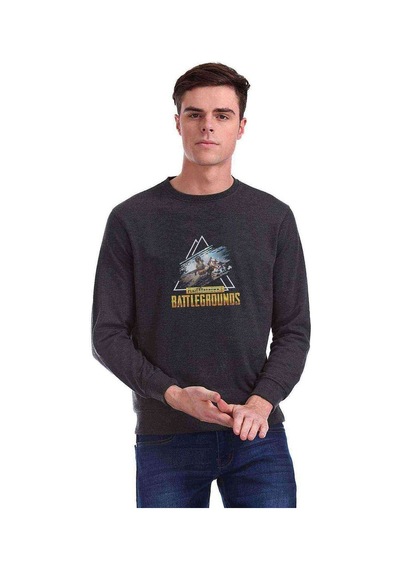 Pubg Üçgen Baskılı Füme Antrasit Erkek Örme Sweatshirt