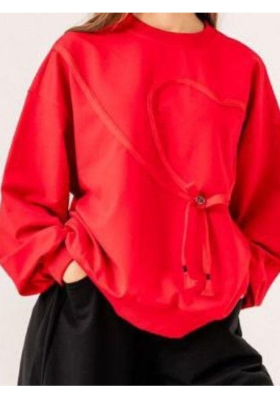 Kız Çocuk Ekstrafor Kalp Detaylı Tasarım Sweatshirt-14225 Kırmızı