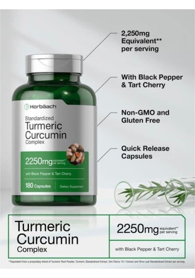Turmeric Supplement With Black Pepper 2250mg 180 Capsules